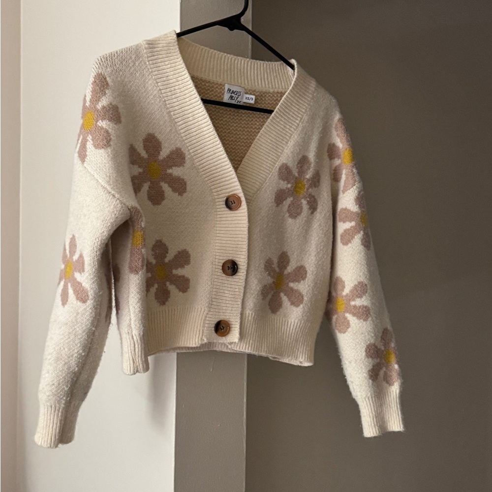 Floral Beige Cardigan Sweater